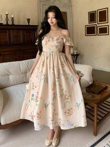 [LY543] Dress Full Floral Ruffle