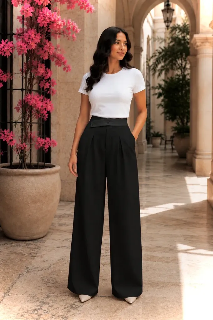 Black- Wide Leg Pants with a high waist (M)