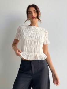 Blouse Chiffon Lace Patchwork (XS)