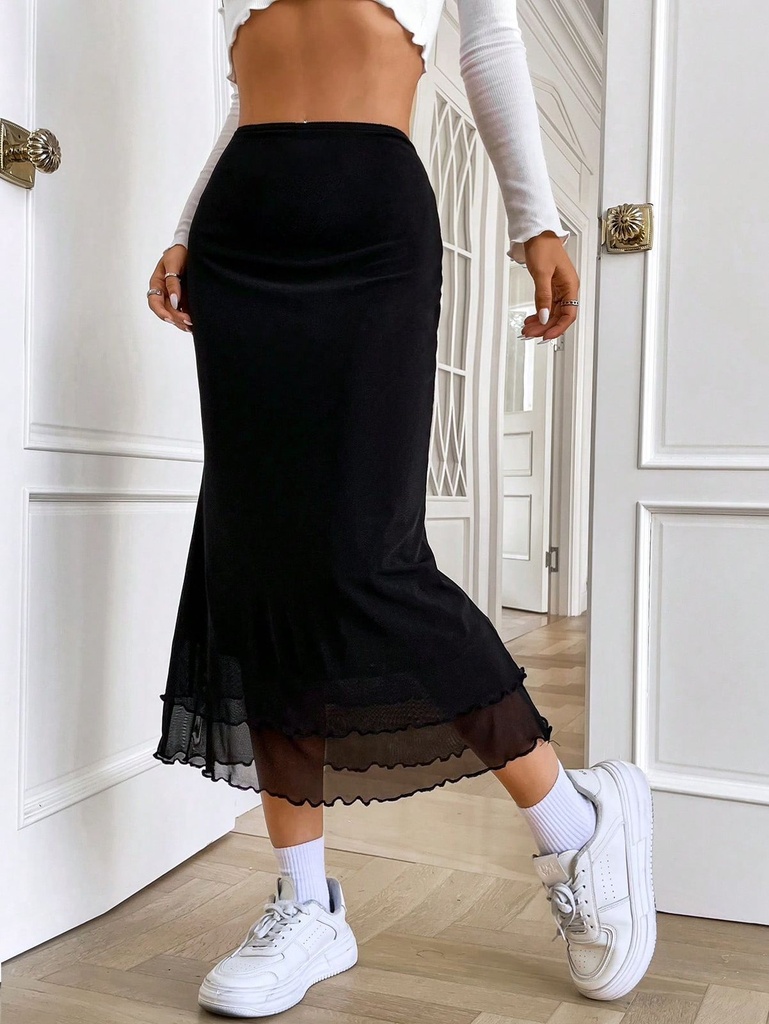 Black High Waist Mermaid Hem Skirt (S)