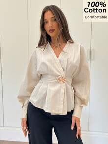 Blouse Metallic Pleated Fitted (XS)