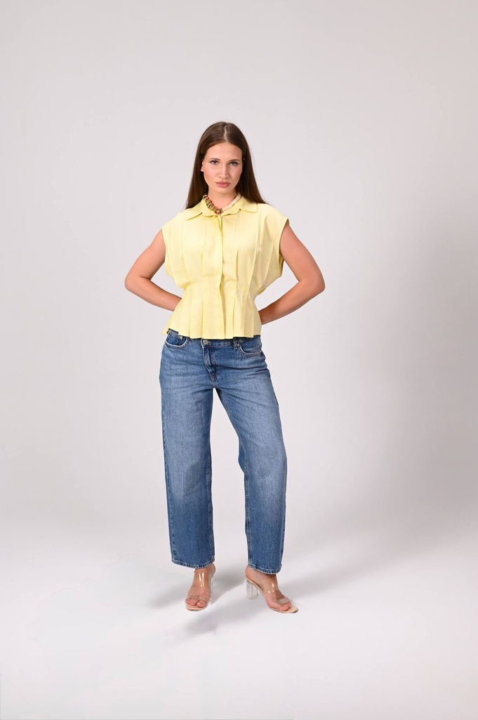 Tailored Pleated Sleeveless Shirt Top (L)