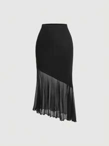 Skirt Solid Contrast Mesh