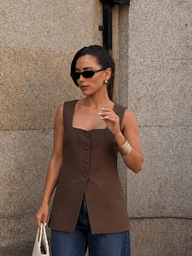 Structured Longline Vest – Brown (S)