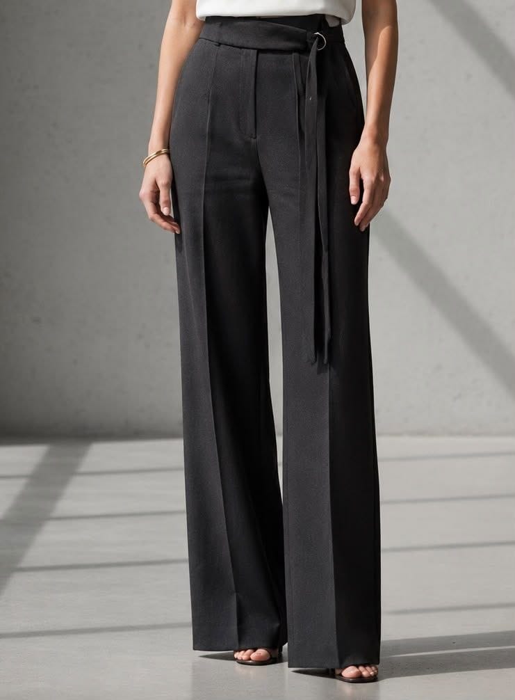 Tailored Wide-Leg Pants– Black (S)