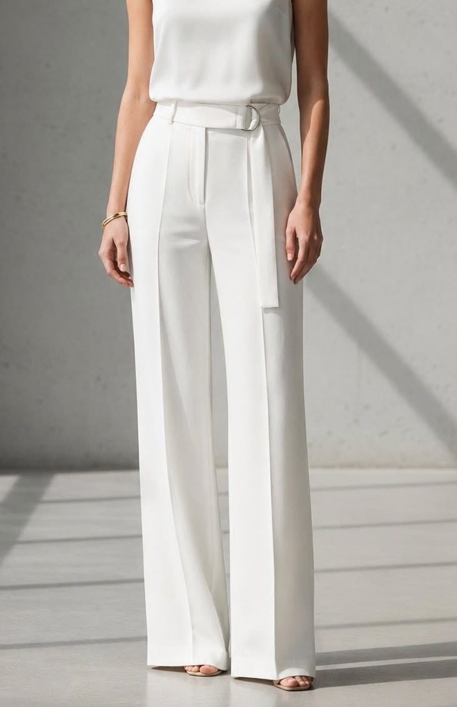 Tailored Wide-Leg Pants– White (S)