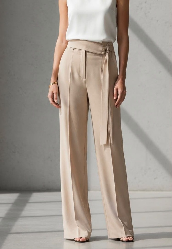 Tailored Wide-Leg Pants– Beige (S)